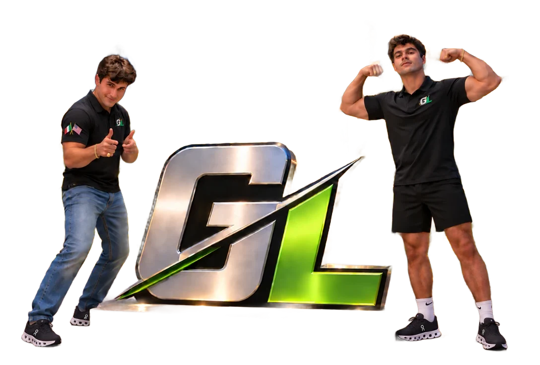 Vito and Mario, the owners of Green Light, with the GL logo